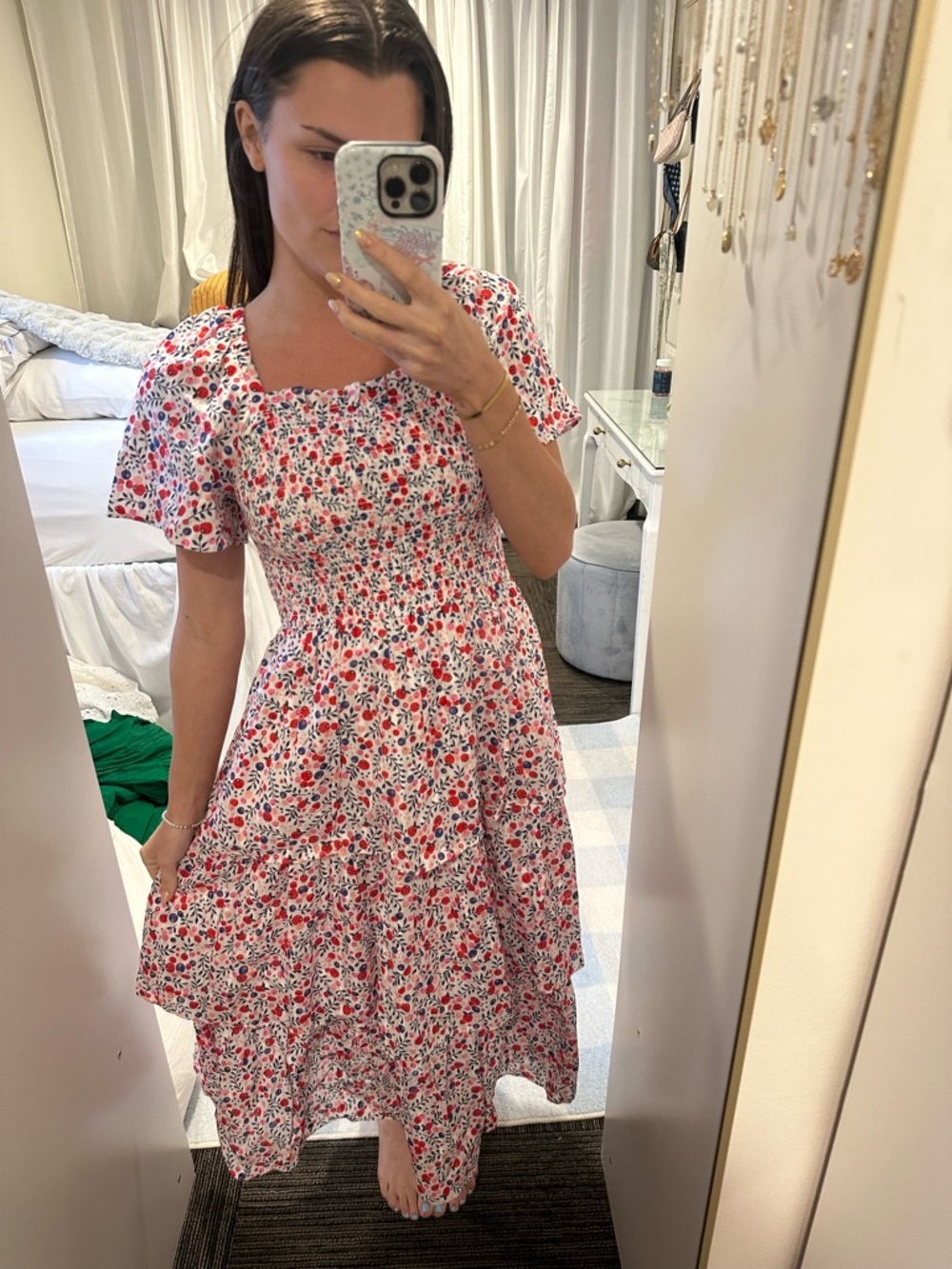 Draper James White Maxi Dress with Red Floral Print